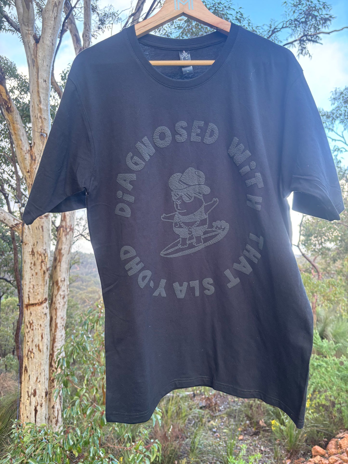 DIAGNOSED WITH THAT SLAY-DHD BLACK PUFF HTV ON BLACK TEE